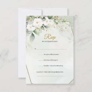 Cartons Réponse Boho aquarelle blanche roses eucalyptus cadre or