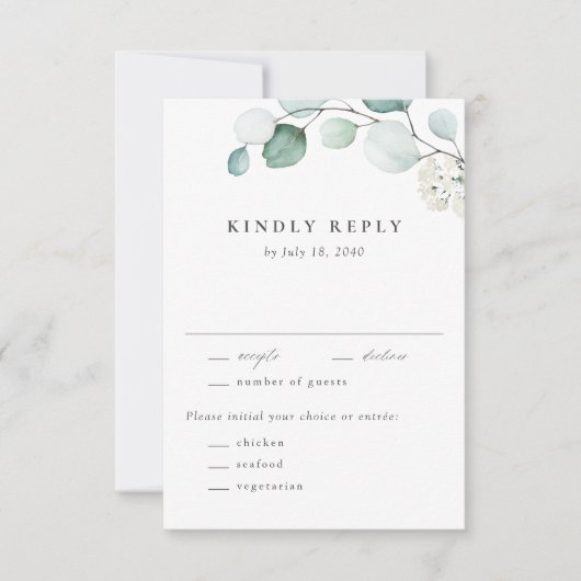 Cartons Réponse Boho Aquarelle Eucalyptus Feuille Mariage vert (Devant)