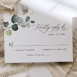 Cartons Réponse Boho Aquarelle Eucalyptus Feuille Mariage vert<br><div class="desc">Conçue pour coordonner avec notre collection Boho Greenery mariage, cette carte RSVP personnalisable, dispose d'une branche d'eucalyptus aquarelle avec texte calligraphique, associée à un serif élégant et une police sans caractère moderne en noir. Pour effectuer des modifications avancées, accédez à l'option "Cliquez pour customiser plus loin" sous Personnaliser ce modèle....</div>