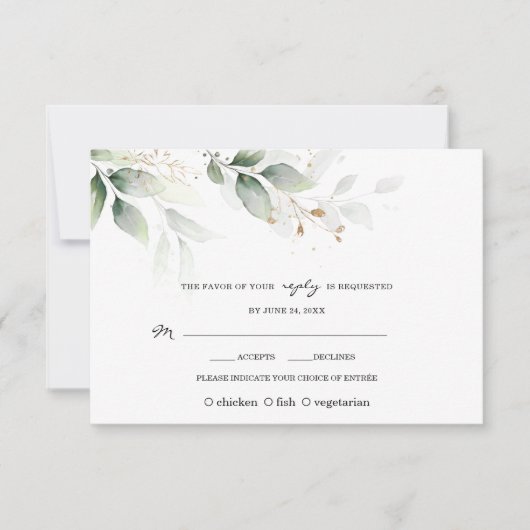 Cartons Réponse Boho Aquarelle Eucalyptus Mariage or vert (Devant)
