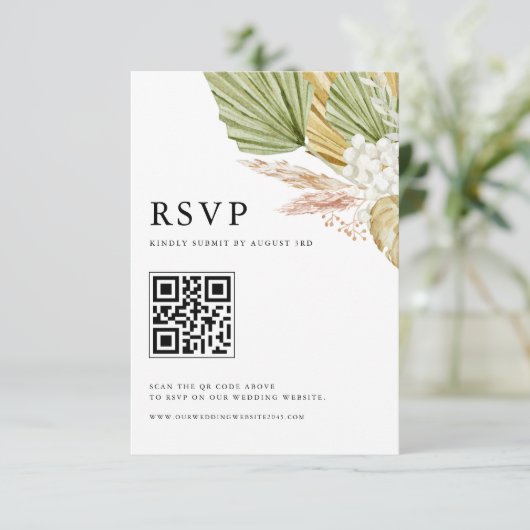 Cartons Réponse Boho Aquarelle Tropicale Palm Feuille QR Code (Debout devant)