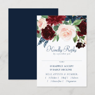 Cartons Réponse Boho Blooms Russe Marine Bleue et Bourgogne Entr