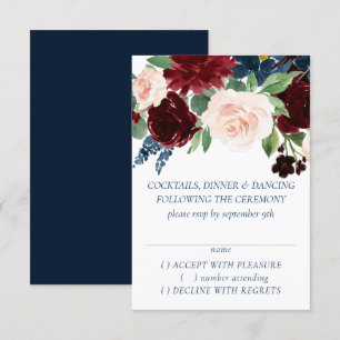 Cartons Réponse Boho Blooms Russe Navy Blue et Burgundy Wreath