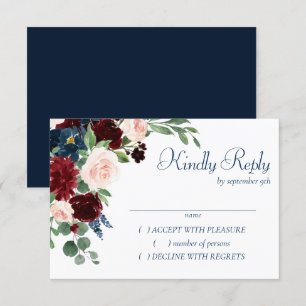 Cartons Réponse Boho Blooms Russe Navy et Bourgogne Bouquet