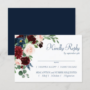 Cartons Réponse Boho Blooms   Rustic Navy et Burgundy Entree