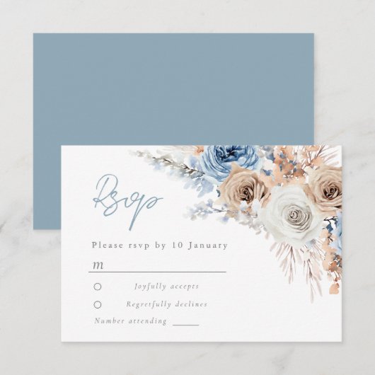 Cartons Réponse Boho Blue : Dusty Blue Bohemian Floral Mariage (Devant / Derrière)