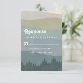 Cartons Réponse Boho Blue Retro Mountains & Trees Vertical Wedding (Debout devant)