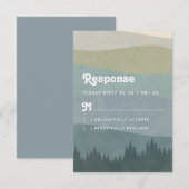 Cartons Réponse Boho Blue Retro Mountains & Trees Vertical Wedding (Devant / Derrière)