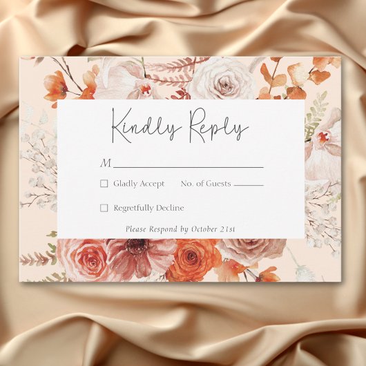 Cartons Réponse Boho Brûlé Orange Chute Floral Monogramme Pêche