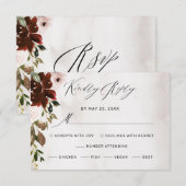 Cartons Réponse Boho Burgundy Rose Rose Aquarelle Mariage Floral (Devant / Derrière)