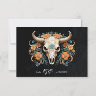 Cartons Réponse Boho Chic Aquarelle Floral Vache Mariage crâne
