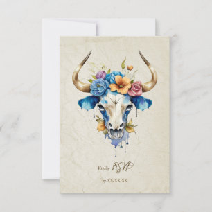 Cartons Réponse Boho Chic Aquarelle Floral Vache Mariage crâne
