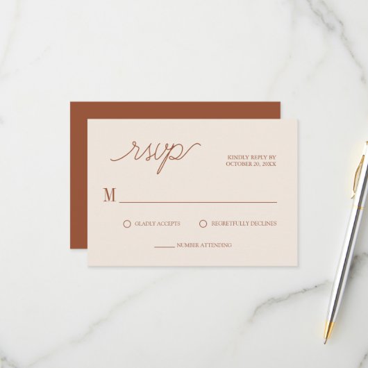 Cartons Réponse Boho Chic Terracotta Minimal Mariage (Devant/Arrière en situation)