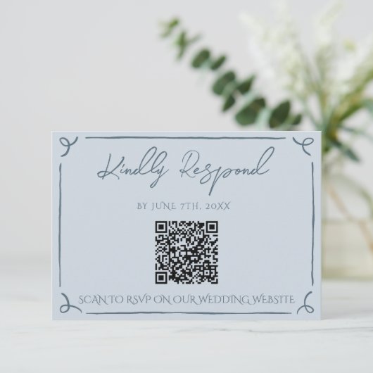 Cartons Réponse Boho Cool Marina Blue Frame QR Code Wedding (Debout devant)