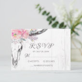 Cartons Réponse Boho crâne de vache rustique Floral Aquarelle rose (Debout devant)