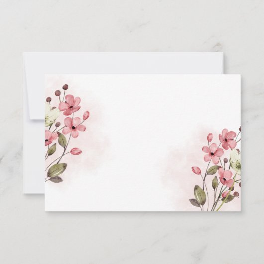 Cartons Réponse Boho dusté rose aquarelle mariage de fleurs (Dos)