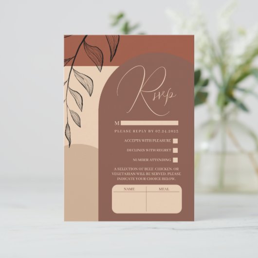Cartons Réponse Boho Earth Tone Arch Folith Terracotta Mariage (Debout devant)