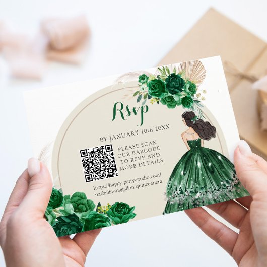 Cartons Réponse Boho Emerald Green Princess Quinceañera QR