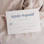 Cartons Réponse Boho et Retro Dusty Bleu et Blanc<br><div class="desc">Cette carte de réponse rsvp simple et boho présente une typographie bleu poussiéreuse et rétro sur un arrière - plan blanc. Il se coordonne parfaitement avec notre boho retro douche nuptiale,  douche couple,  bat mitzvah ou bar mitzvah invitations.</div>