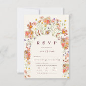 Cartons Réponse Boho Fall Rustique Fleur sauvage Bourgogne Mariage (Devant)
