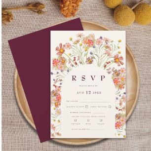 Cartons Réponse Boho Fall Rustique Fleur sauvage Bourgogne Mariage