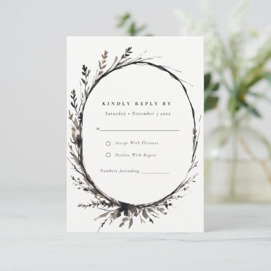 Cartons Réponse Boho Fleur sauvage Black Fall Wreath Mariage Détai (Debout devant)