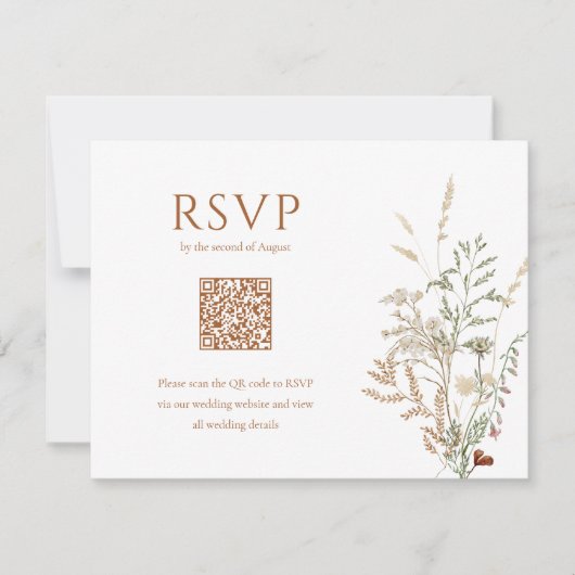 Cartons Réponse Boho Fleur sauvage floral papillon QR Code Mariage (Devant)