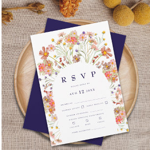 Cartons Réponse Boho Fleur Sauvage Mariage Bleu Nuit et Blanc