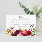 Cartons Réponse Boho Fleurs Bourgogne Printemps Automne Mariage RS (Debout devant)