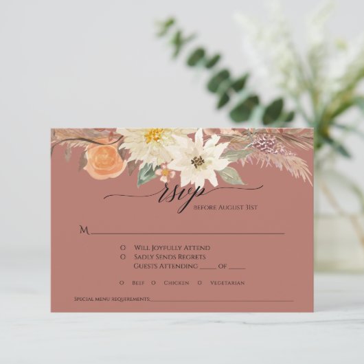 Cartons Réponse BOHO Fleurs d'automne en terre cuite Mariage avec  (Debout devant)