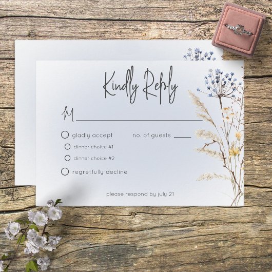 Cartons Réponse Boho Fleurs sauvages Moderne Blue Response Card