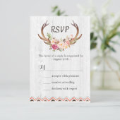 Cartons Réponse Boho Floral Antler Rustique Blanc Bois Mariage RSV (Debout devant)