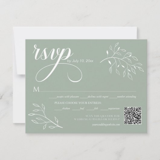 Cartons Réponse Boho Floral Vert Sauge Calligraphie Code QR (Devant)