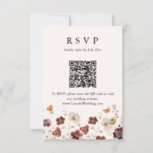 Cartons Réponse Boho Florales Automnales Papillon Mariage Code QR