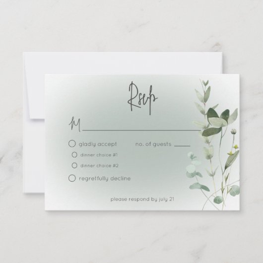 Cartons Réponse Boho Green Delicate Mariage moderne (Devant)