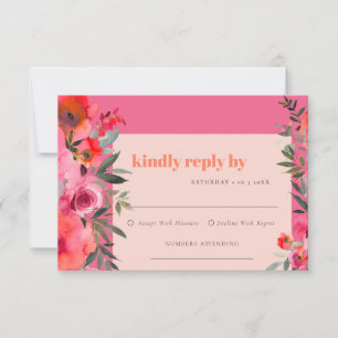 Cartons Réponse Boho Hot rose orange aquarelle Mariage floral