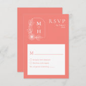 Cartons Réponse Boho Leaf Monogram Coral Rose Mariage (Devant / Derrière)