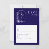 Cartons Réponse Boho Leaf Monogramme Mariage bleu et blanc élégant (Devant)
