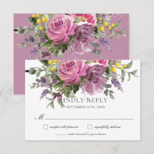 Cartons Réponse Boho Magenta Purple Rose Mauve Mariage Floral