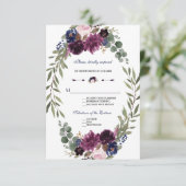 Cartons Réponse Boho Merlot Marine Blue Floral Antlers Mariage RSV (Debout devant)
