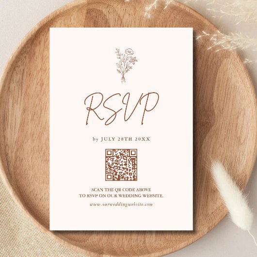 Cartons Réponse Boho Minimal Botanique Code QR Terracotta Mariage