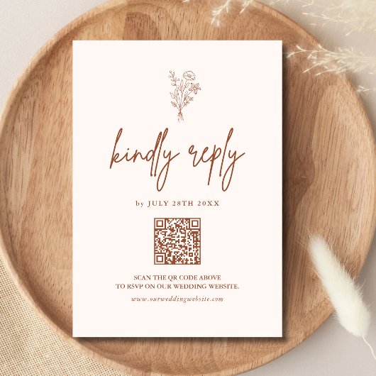 Cartons Réponse Boho Minimal Botanique Code QR Terracotta Mariage