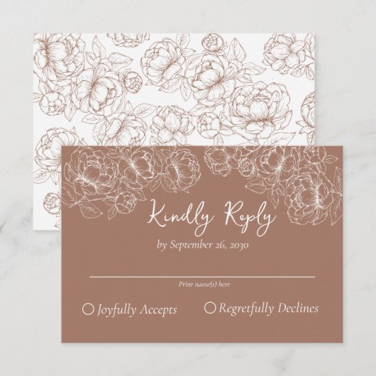 Cartons Réponse Boho Mocha Mousse Mariage floral romantique (Devant / Derrière)