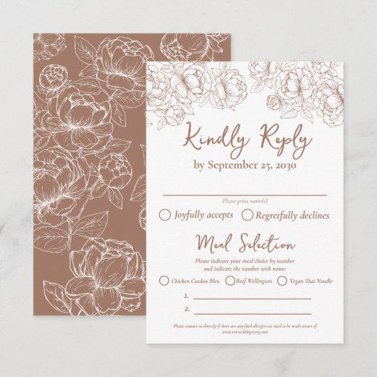 Cartons Réponse Boho Mocha Mousse moderne Mariage options de repas (Devant / Derrière)