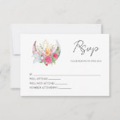 Cartons Réponse Boho Moon Crystals Plumes rose Fleurs Mariage (Devant)