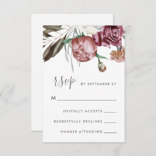 Cartons Réponse Boho Neutre Floral Moderne Mariage Script