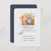 Cartons Réponse Boho Orange Camera & Fleurs Mariage d'aquarelle (Devant / Derrière)
