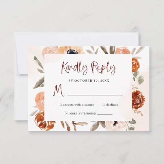 Cartons Réponse Boho orange rustique | Mariage aquarelle (Devant)