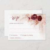 Cartons Réponse Boho Pampas Grass Bourgogne Rose Floral Mariage (Devant / Derrière)