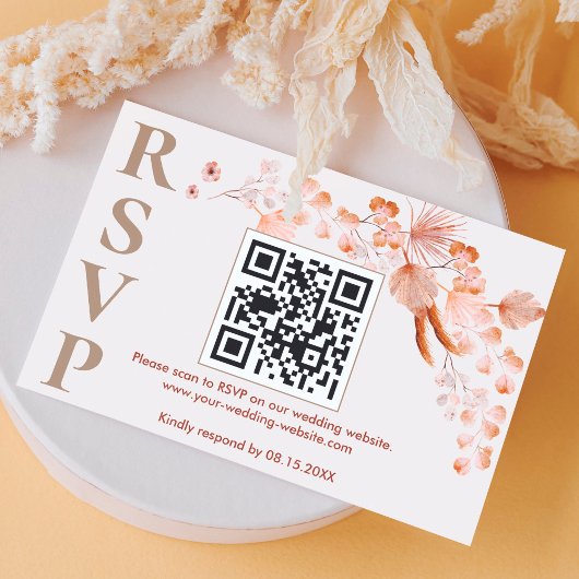 Cartons Réponse Boho Pampas Grass Mariage en ligne Site web QR Cod